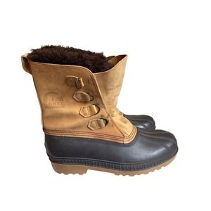 Sorel Badger Mens 11 Winter Boots Tan Leather Rubber Duck Boots Made in Canada